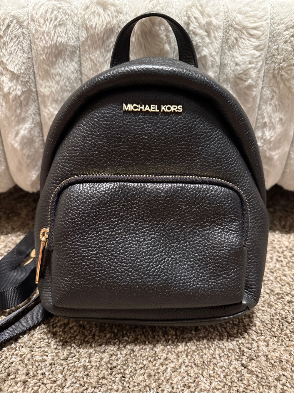 Michael Kors Black Pebbled Leather Mini Backpack with Gold Hardware